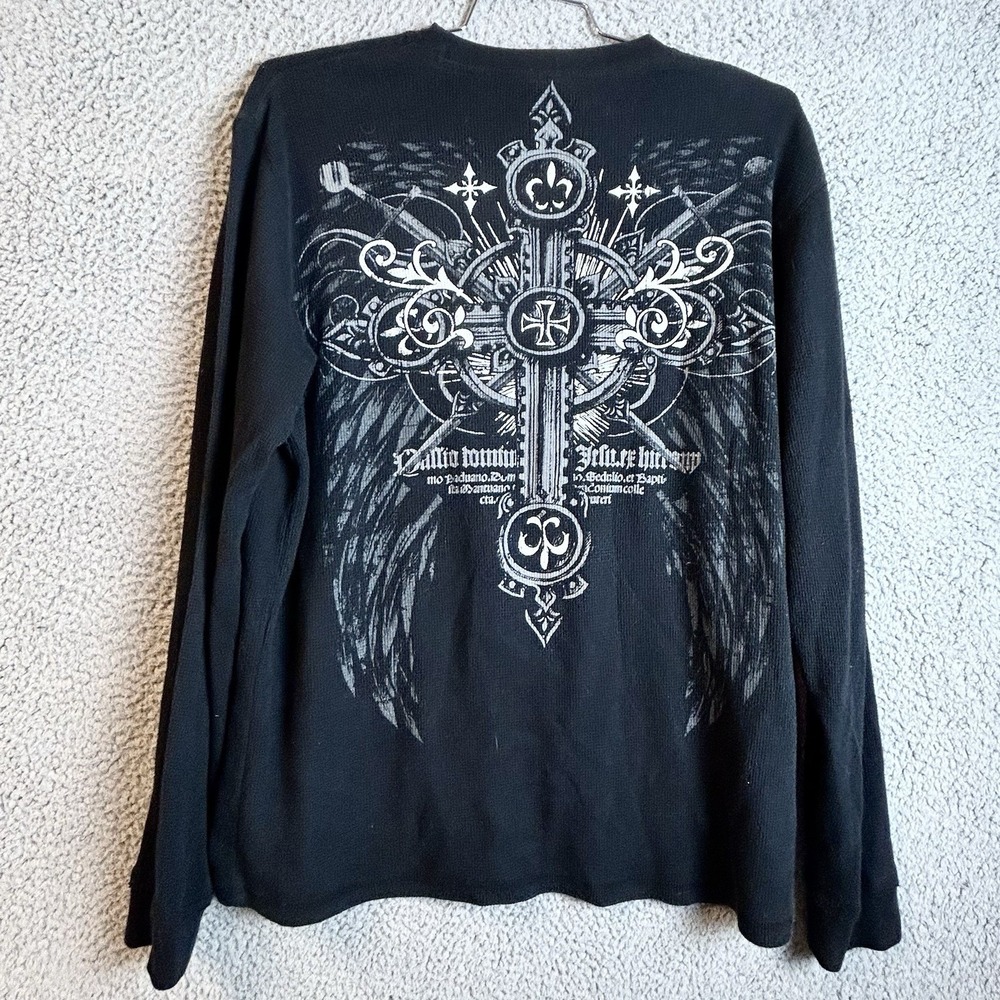 Vintage Y2K MMA Elite Skull Cross Thermal Waffle Knit T-Shirt Grunge Punk XL